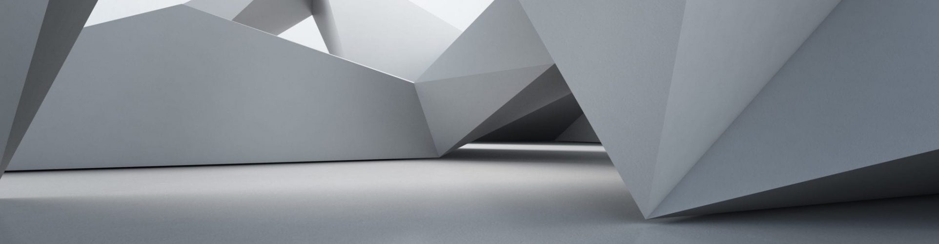 Geometric shapes structure on empty concrete floor with polygonal wall background in hall or modern showroom, Construction technology for future architecture - Abstract interior design 3d illustration